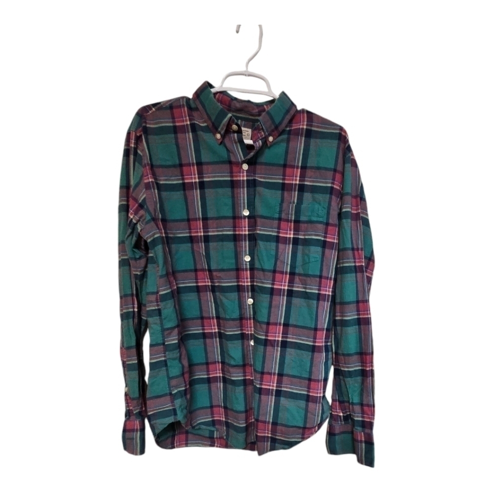 J.Crew Factory Plaid Button Down Shirt L Green Pink